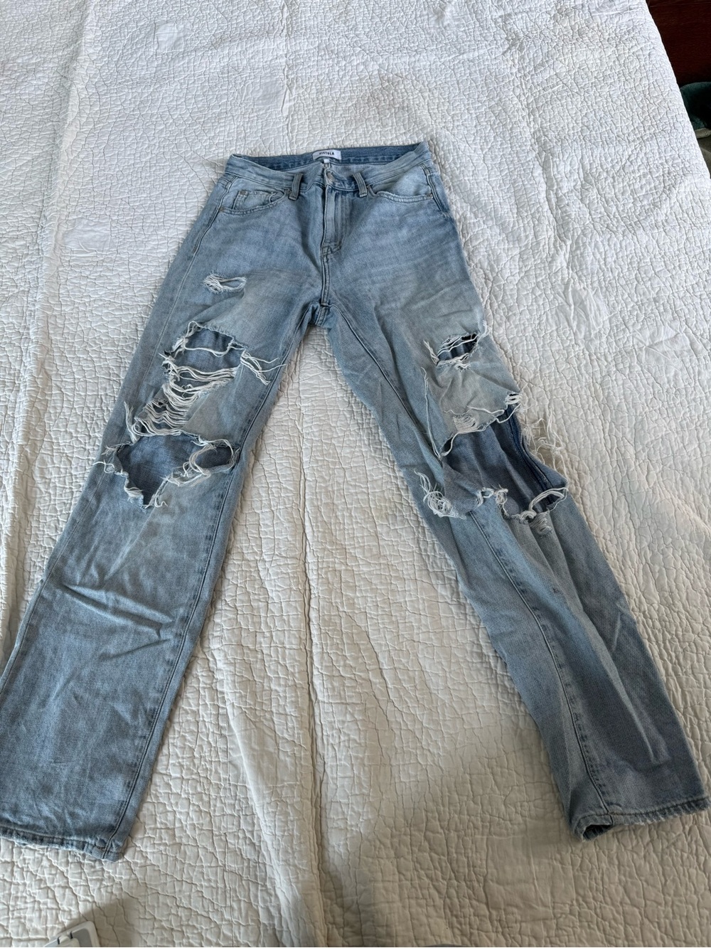 pistola Light Blue Distressed Straight Leg Jeans